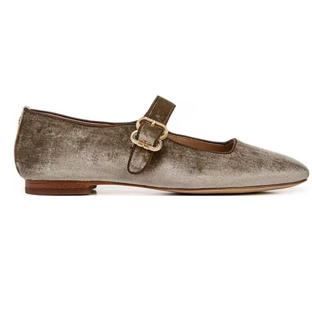 Michaela Velvet Mary Jane Flats Dark Silver Sage - Picture 3 of 10